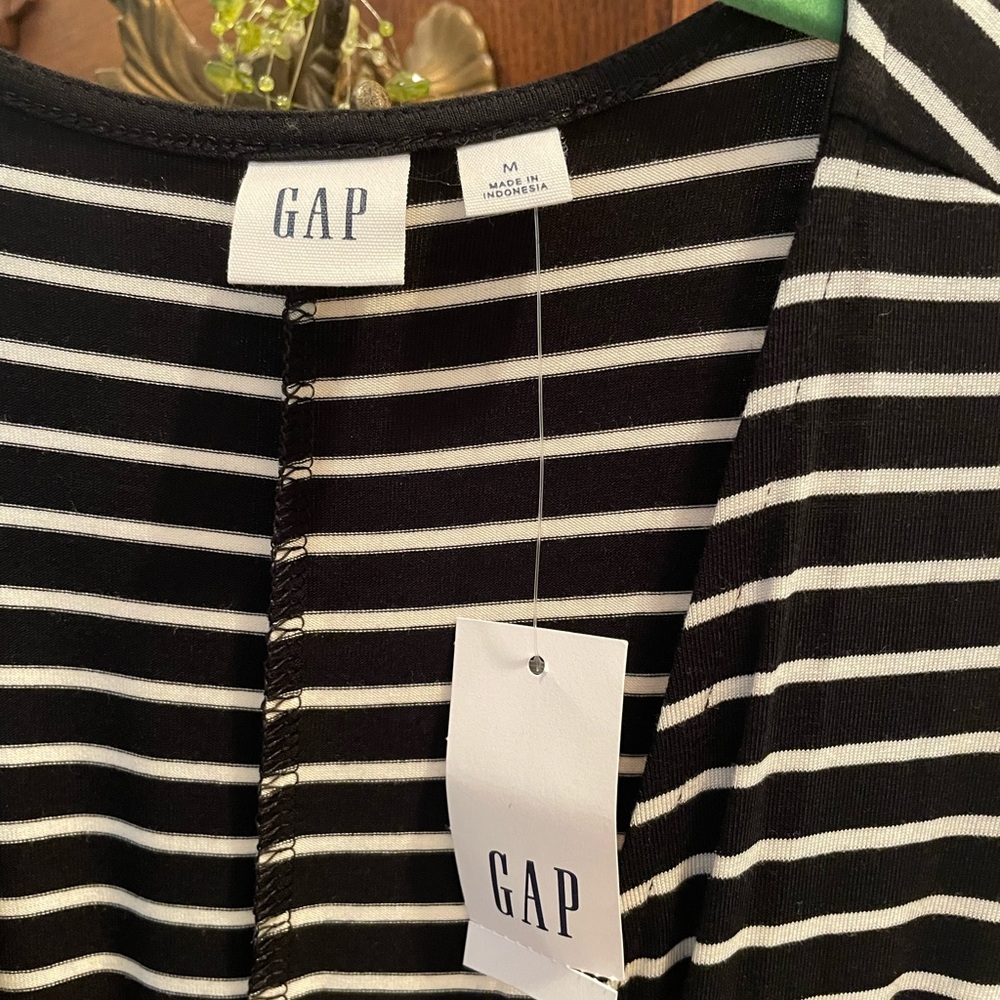 Gap Wrap Knit Midi Dress in Black/White Stripes M